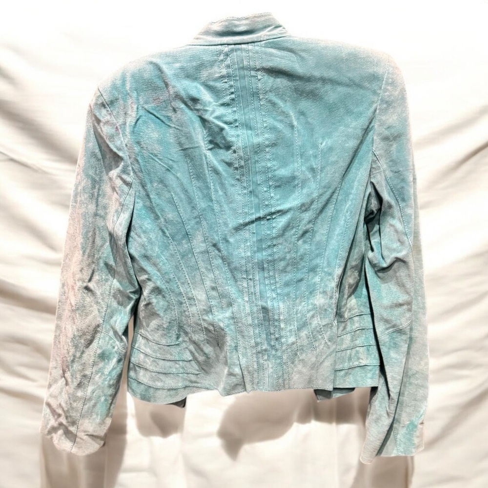 Jones NY 100% real leather suede jacket baby blue MEDIUM - Picture 2 of 6